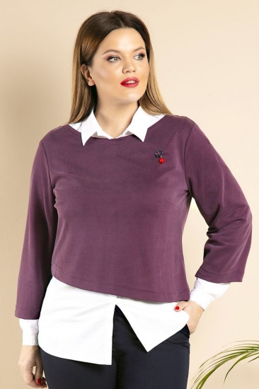 Комплект из рубашки и блузки с фигурным низом, фиолетовый