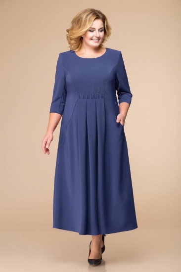 Расклешенное платье с бантовыми складками и карманами, синее