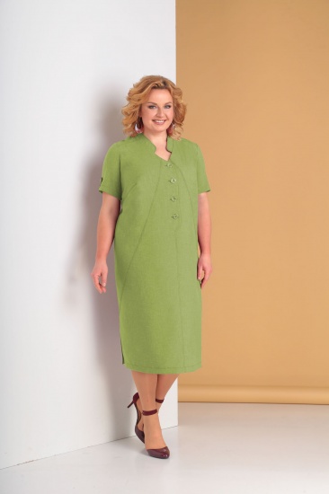 Свободное платье с фигурным вырезом горловины, зеленое