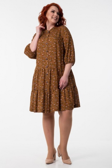 Свободное платье с широкой оборкой, коричневое