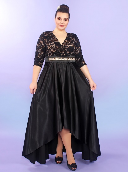 Платье в пол с расклешенной атласной юбкой, черное