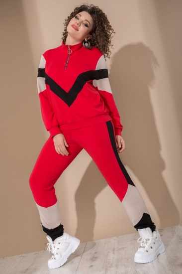 Комплект из свитшота и брюк с геометрическими вставками, красный