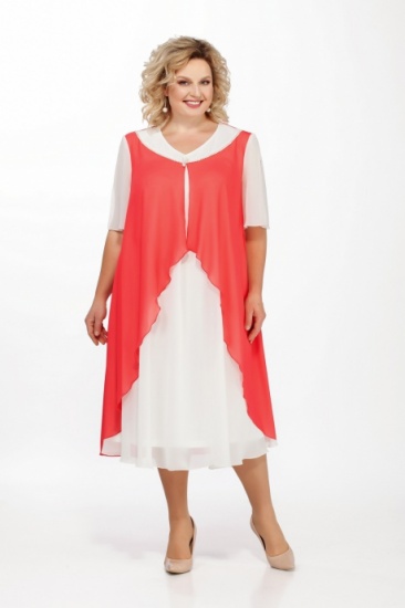 Шифоновое платье с имитацией красной накидки