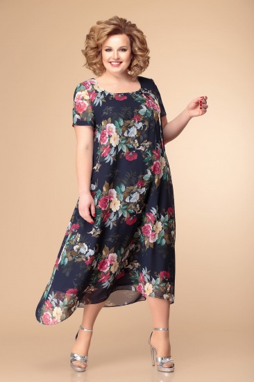 Длинное платье А-силуэта с коротким рукавом, цветочная мозаика