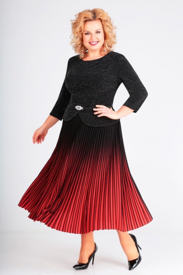Длинная гофрированная юбка на резинке, черная с красным