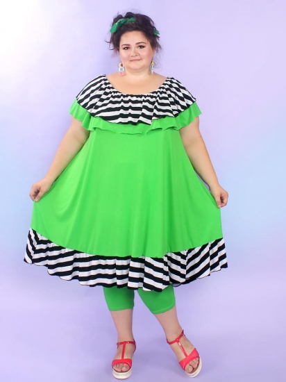 Расклешенное платье с двойной оборкой на горловине, зеленое яблоко