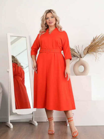Свободное платье с укороченным рукавом и поясом, оранжевое