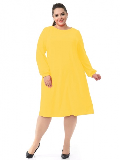Трикотажное платье с легкой сборкой на рукаве, желтое