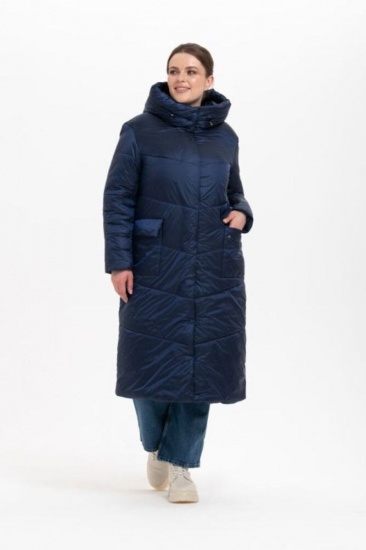 Длинное прямое пальто с объемным капюшоном, синее