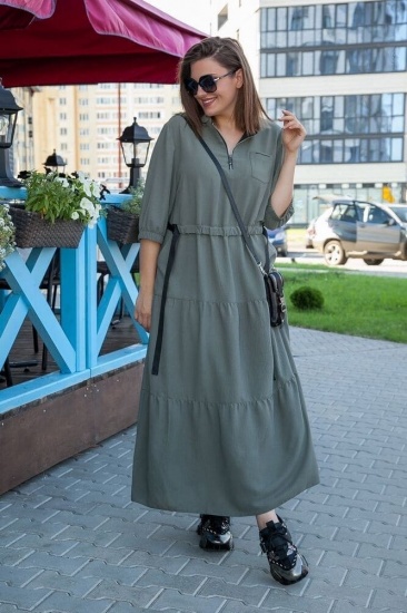 Комплект из длинного платья и ветровки, хаки