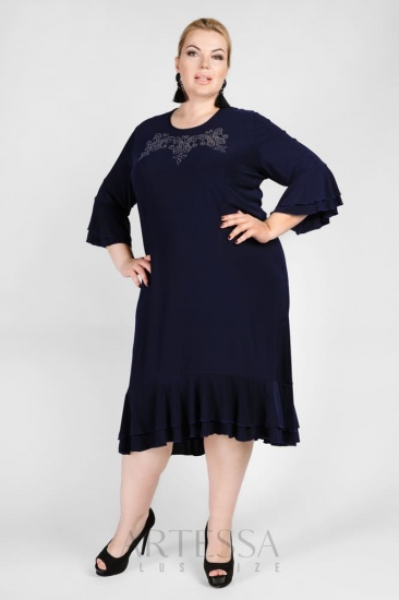 Свободное платье с аппликацией из страз, темно-синее